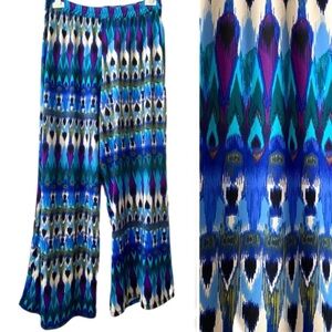 LAST CHANCE SALE! Kaktus Abstract Peacock Feathers Print Pull On Palazzo Pants
